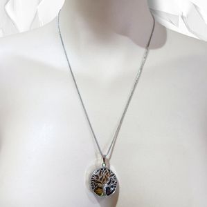 Stainless Steel Necklace Reversible Tree Of Life/Tiger's Eye Gemstone Pendant